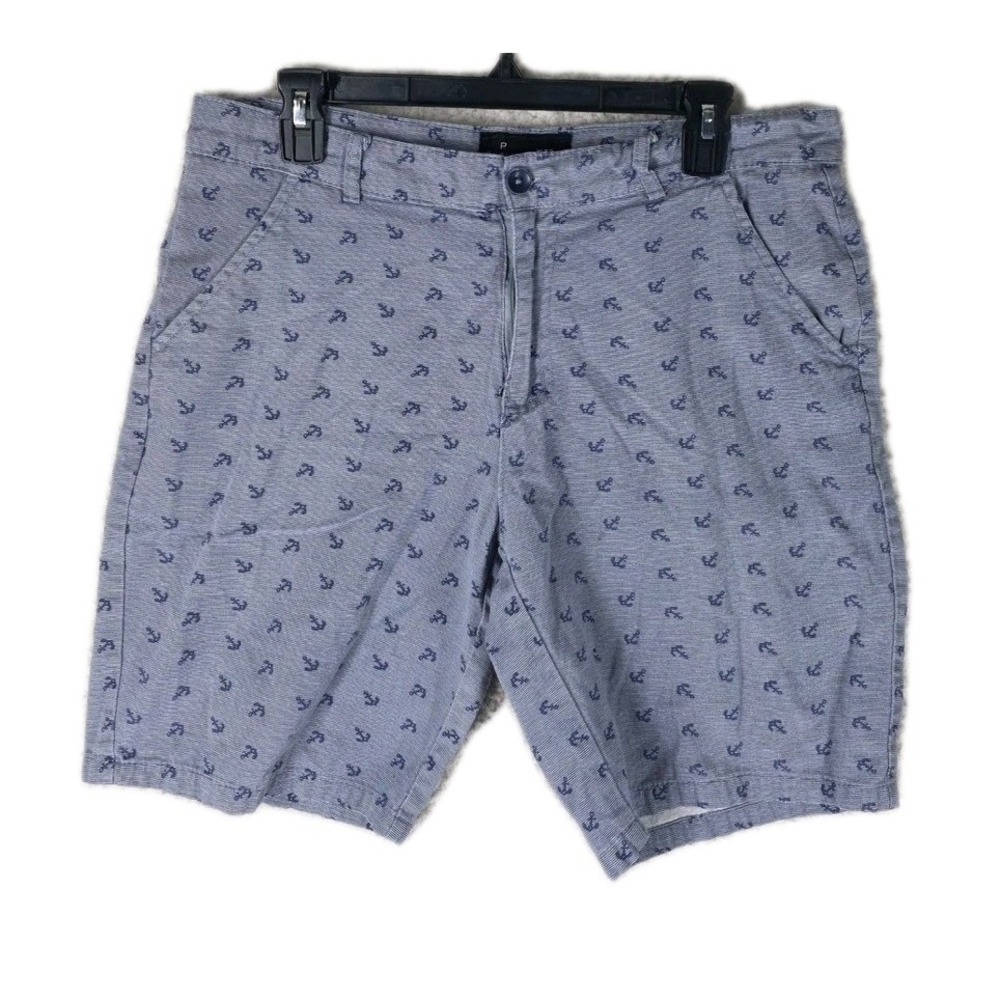 Public Record 8" Shorts Mens 32 (34) Regular Fit Blue Anchor Print Nautical